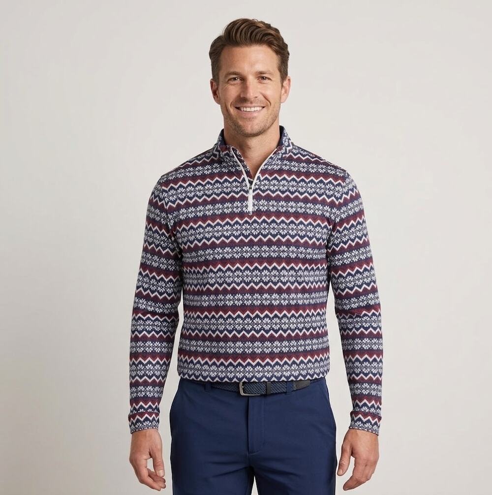 Rhoback Men's Fair Isle Golf Performance Q-Zip Pullover Size XL Multicolor
